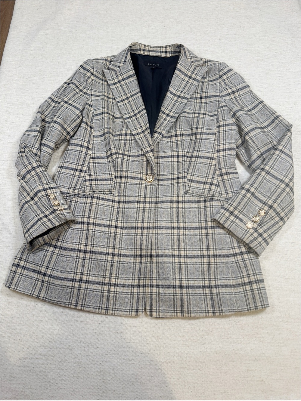 Talbots women size 10 Plaid Single-Button‎ Blazer with gold button